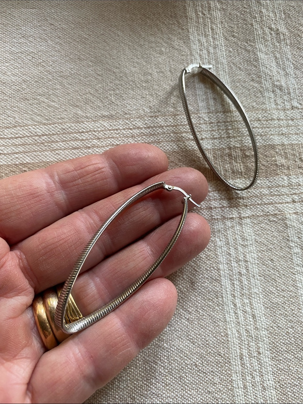 Sterling Silver Long Twisted Textured Hoop Earrings Marked 925/Italy